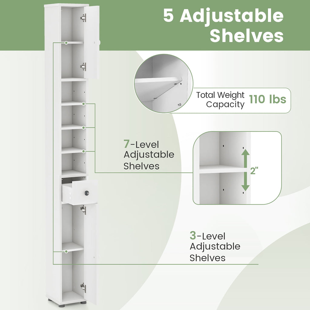 Bathroom Storage Cabinet Linen Tower w/ Drawer & Adjustable Shelves - Image 6
