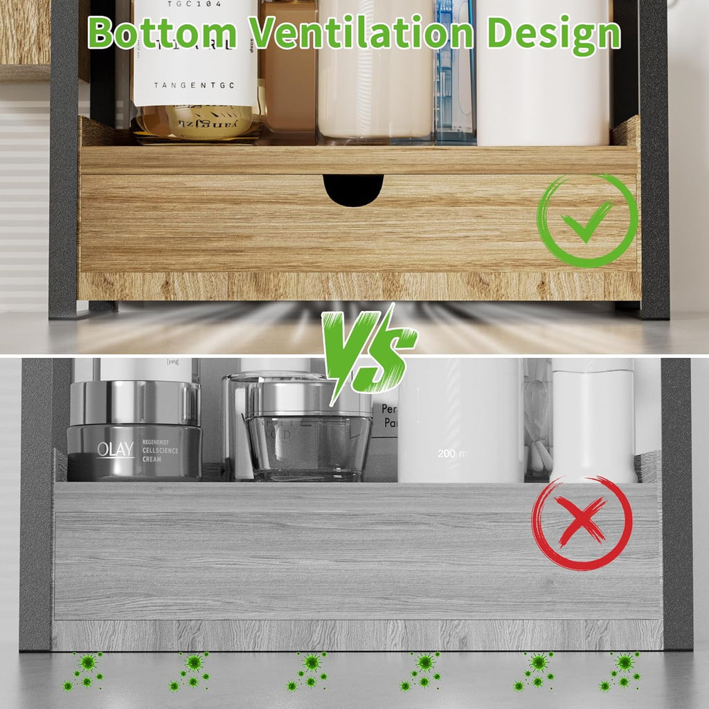 Gijjgole 2-Tier Bathroom Counter Organizer with Drawer and Basket, Wood Countertop Organizer for Storage, Skincare Organizers for Vanity, Co - Image 3