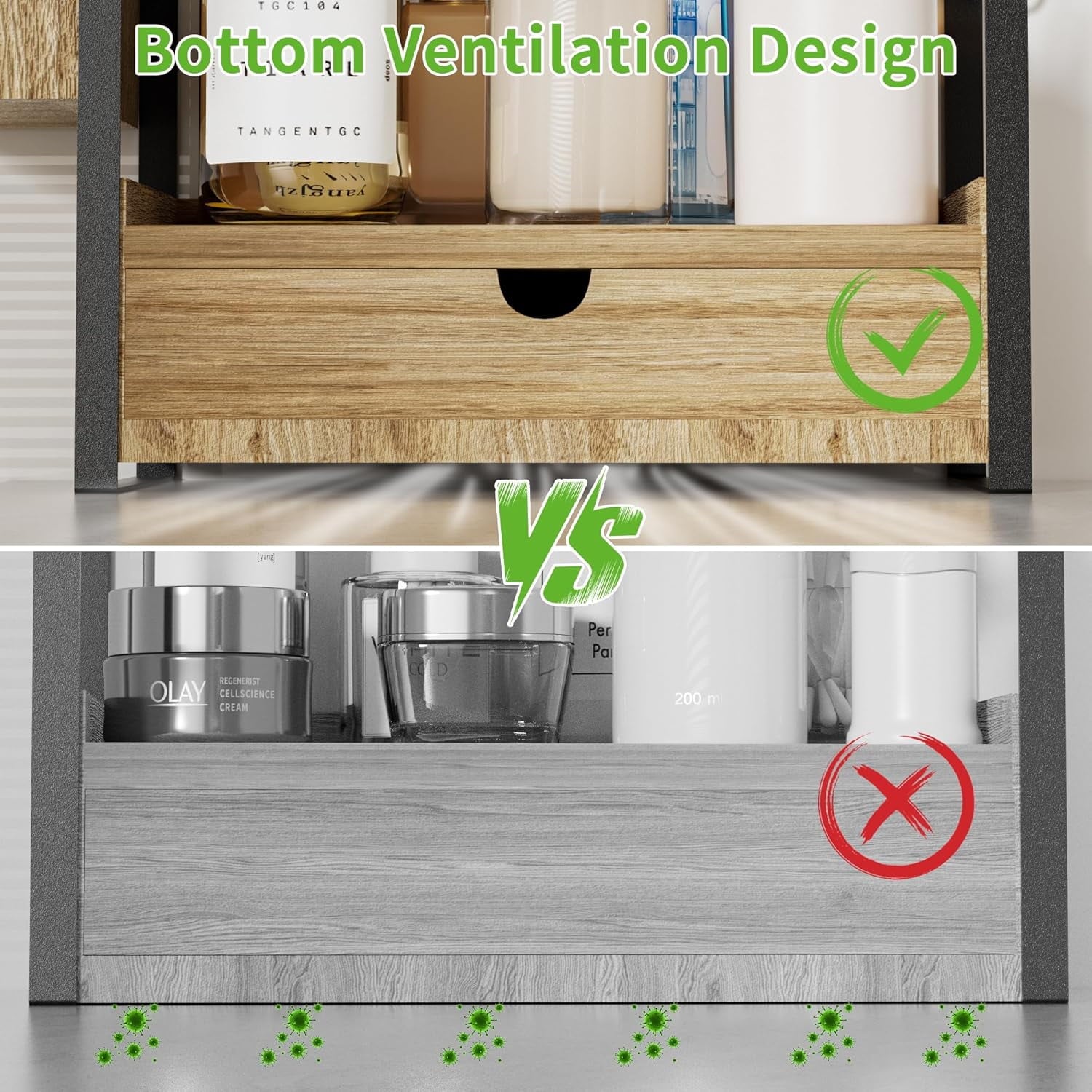 Gijjgole 2-Tier Bathroom Counter Organizer with Drawer and Basket, Wood Countertop Organizer for Storage, Skincare Organizers for Vanity, Co - Image 3