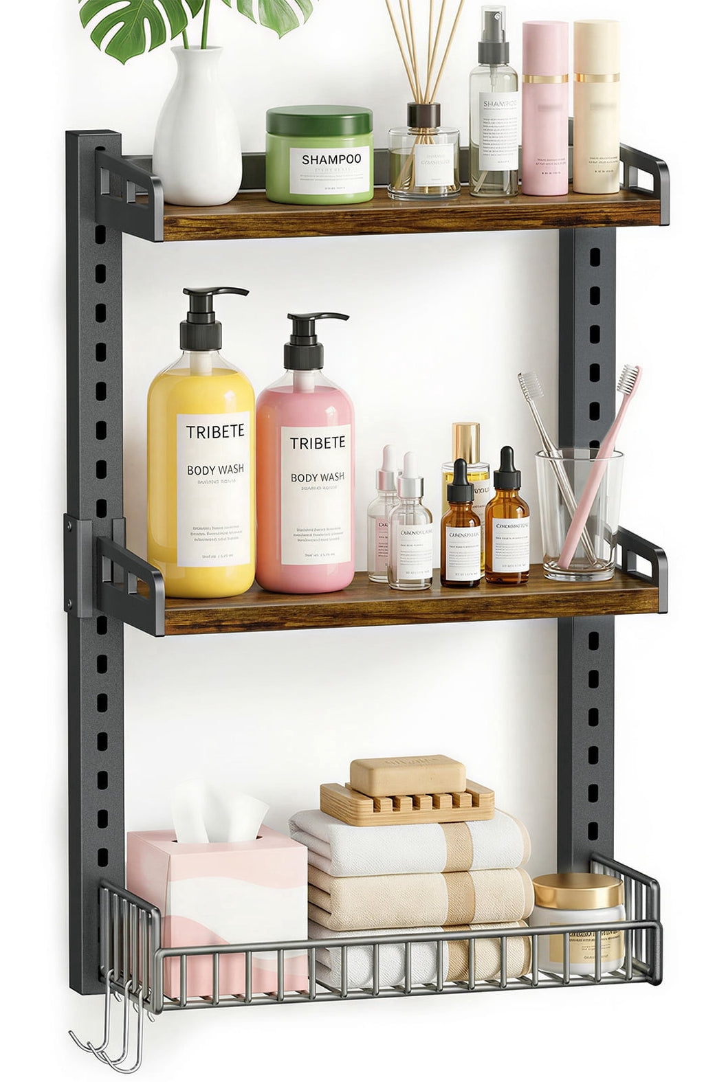 Biemlerfn 3-Tier Wall Mounted Storage Organizer Shelf, Space-Saving & Height-Adjustable Over The Toilet Storage Rack for Bathroom, Kitchen, - Image 2