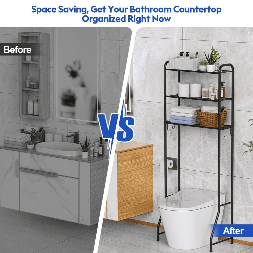 3 Over The Toilet Storage Rack, Bathroom Organizer Shelves Cabinet Above Toilet, Freestanding Shelf Space Saver, Black - Image 3