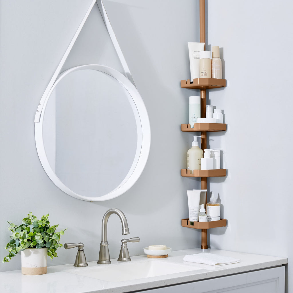 Bath Bliss 4-Shelf Tier Tension Corner Shower Plastic Organizer Caddy in Bronze - Image 6