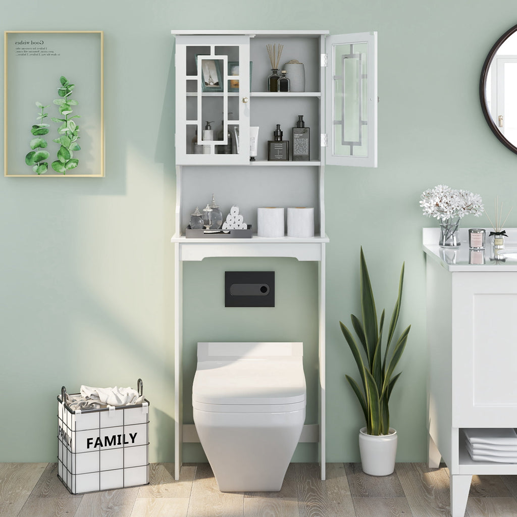 the Toilet Storage Bathroom Spacesaver Cabinet Tower Organizer Shelf & Doors White - Image 5