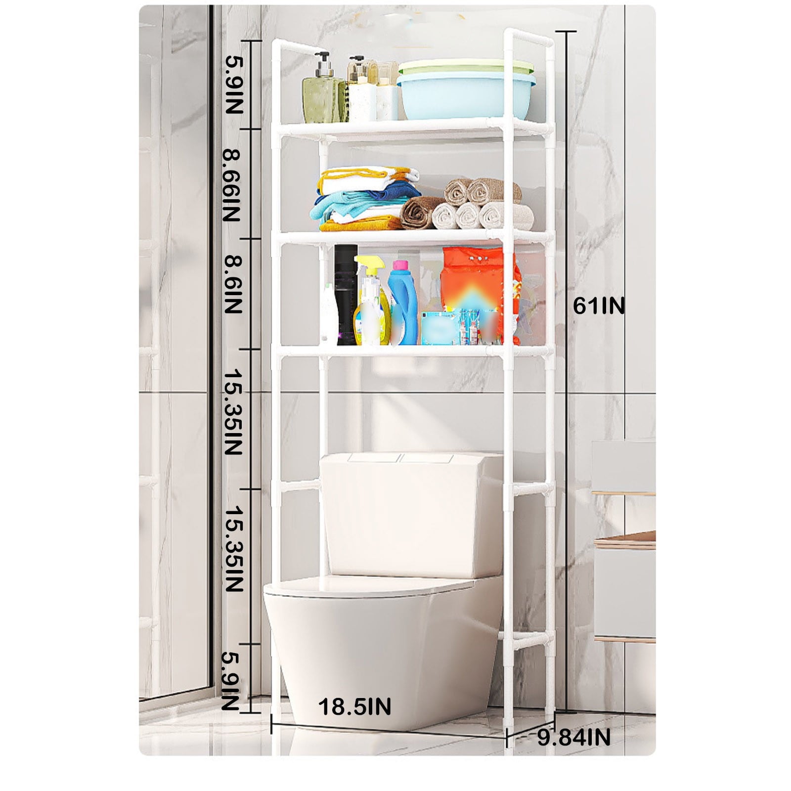 Bathroom Organizer Over Toilet Storage, 3-Tier Toilet Shelf Bathroom Shelves Over Toilet, Above Toilet Storage Rack B... - Image 6