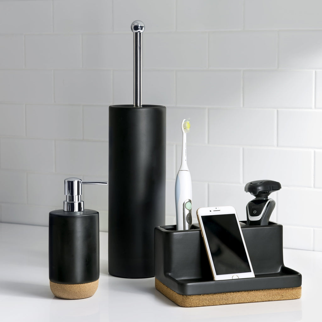 Better Homes & Gardens Matte Black and Cork Vanity Organizer with Tray and 3 Compartments - Image 6
