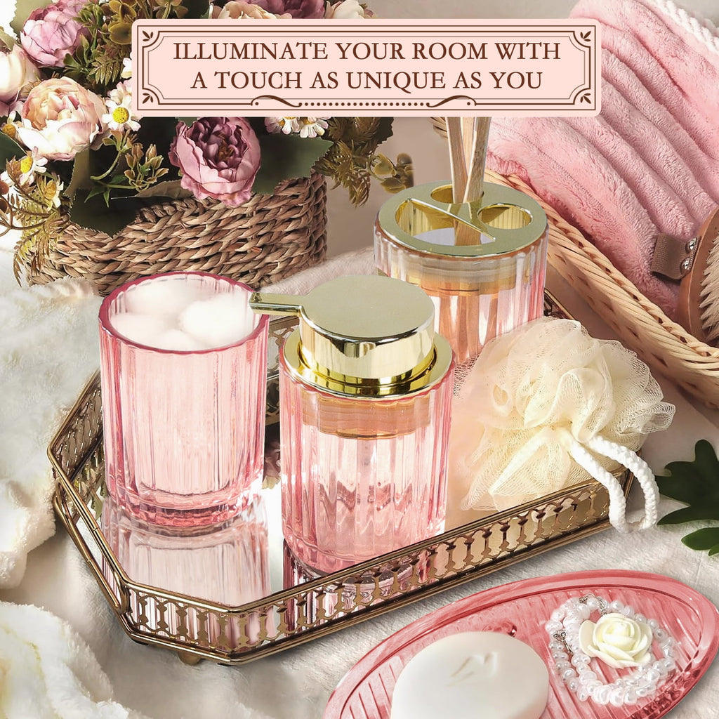 Bathroom Accessories Set, 4 Pcs Glass Bathroom Accessories Sets Complete w/Soap Dispenser, Soap Dish ,Toothbrush Hold... - Image 5