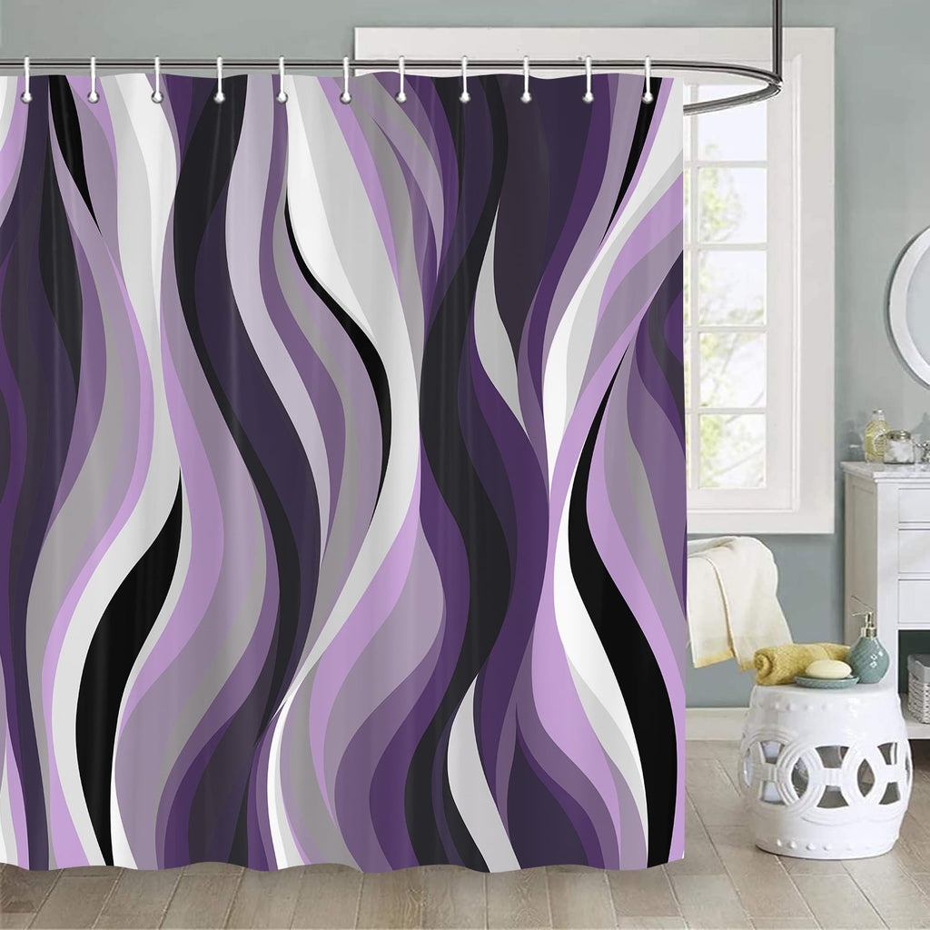 Curtain, Stripe Aesthetic Art Curtains Bathroom Decor Set, Fabric Cloth Waterproof with 12 Hooks 72x72 in - Image 3