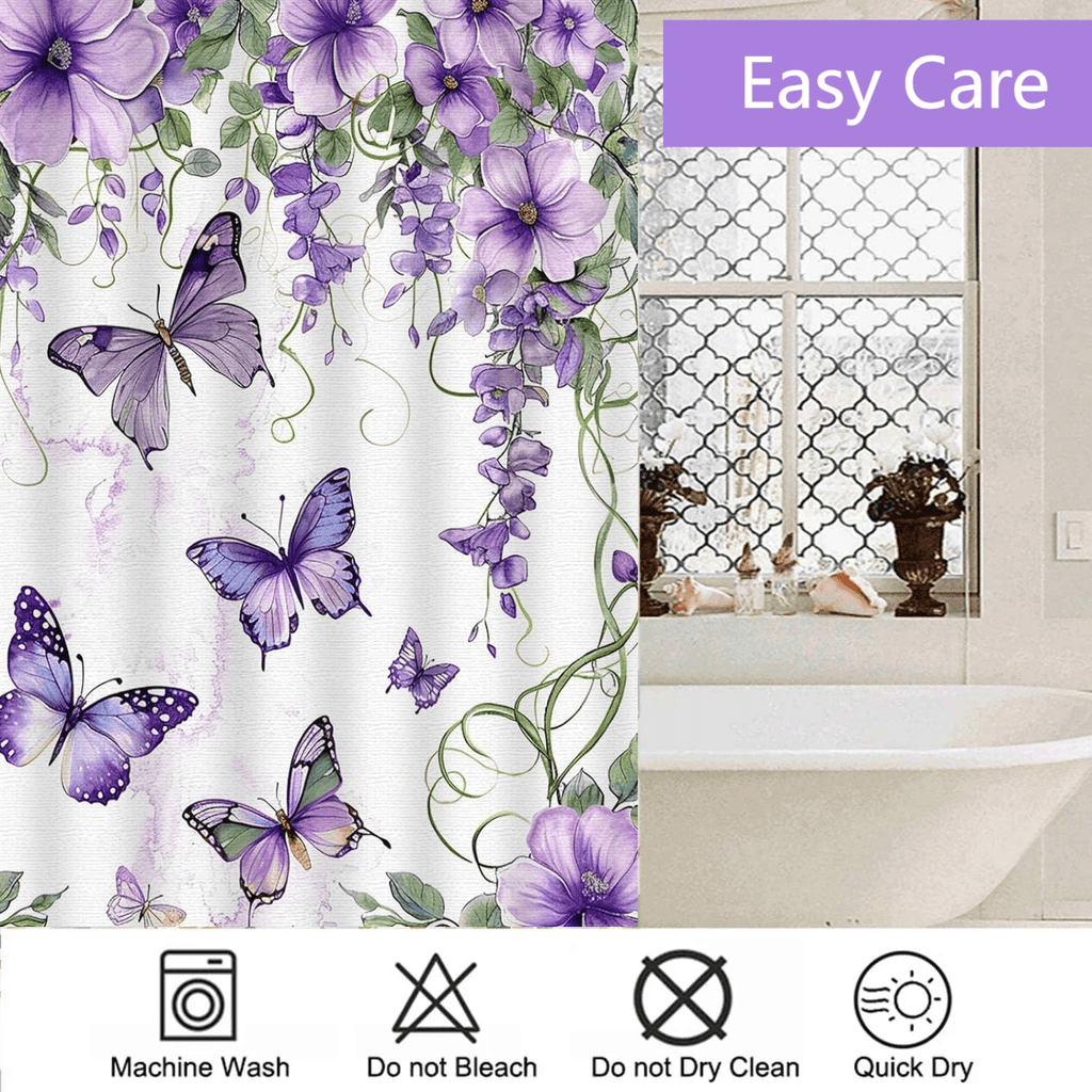 Floral Bathroom Decor with 12 Hooks, Purple Lavender Lilac Flower Waterproof Polyester Bath s, Modern Home Bedroom De... - Image 4