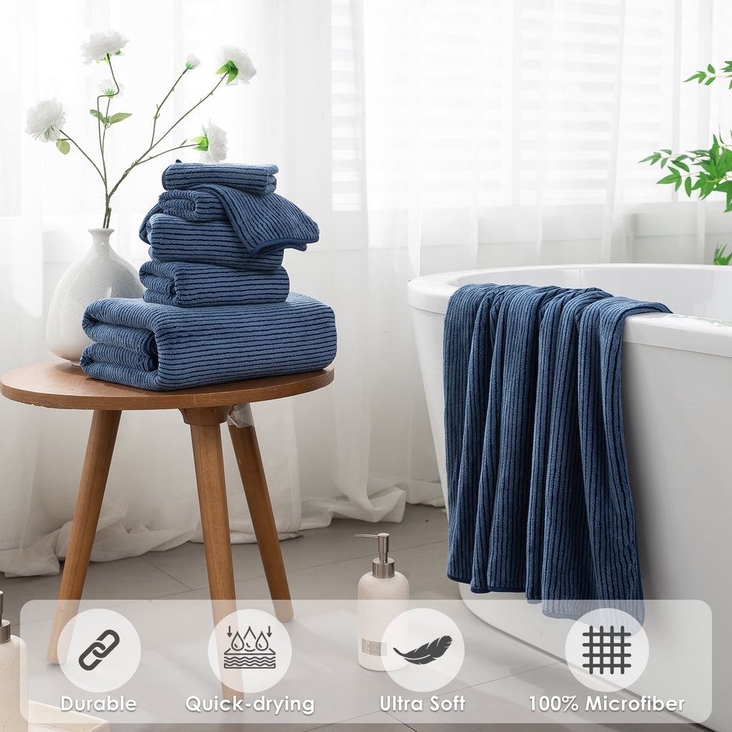 8 Piece Extra Large Bath Towel Sets, 2 Large Bath Towels , 2 Hand Towels, 4 Washcloths, Soft Microfiber, Quick Dry, H... - Image 6