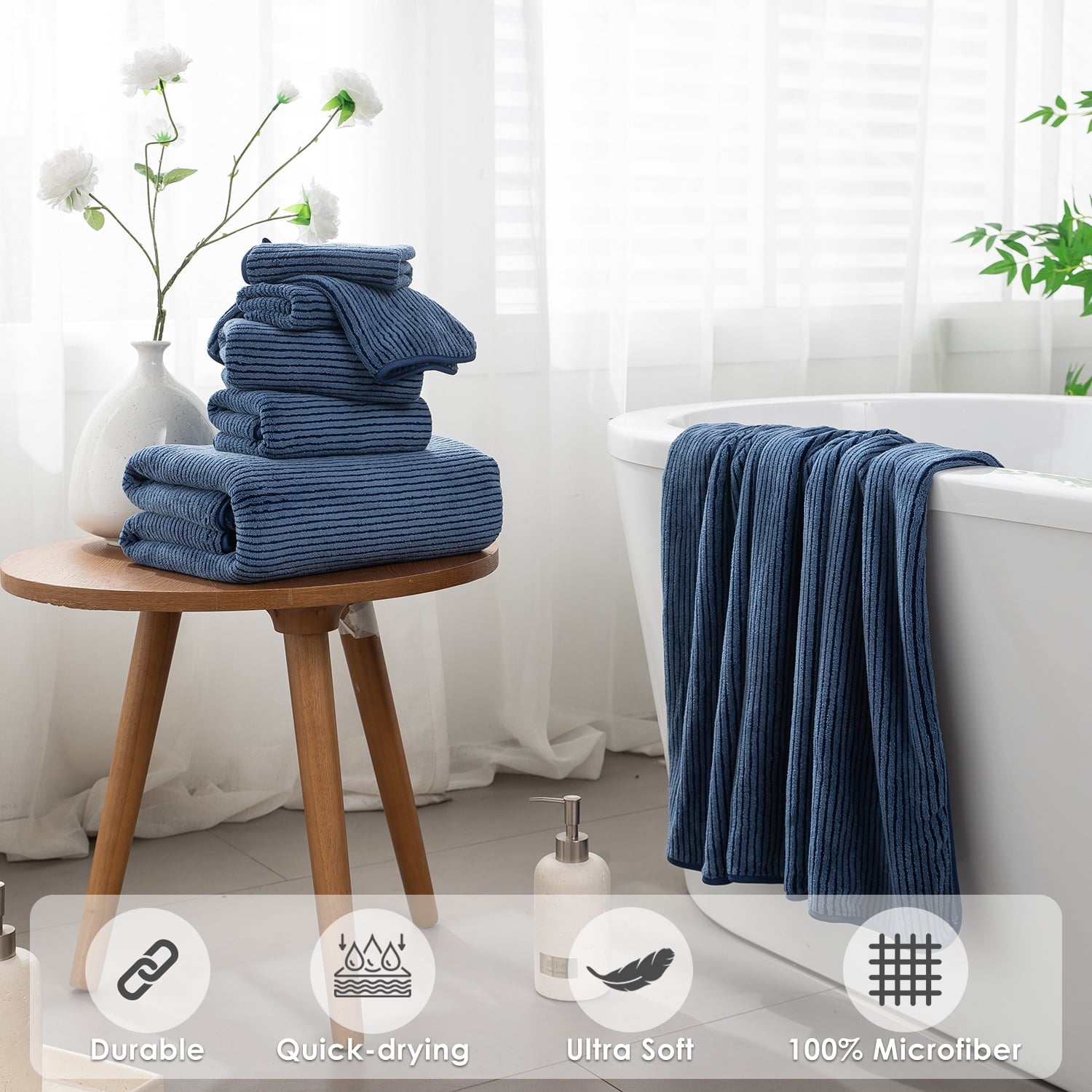 8 Piece Extra Large Bath Towel Sets, 2 Large Bath Towels , 2 Hand Towels, 4 Washcloths, Soft Microfiber, Quick Dry, H... - Image 6