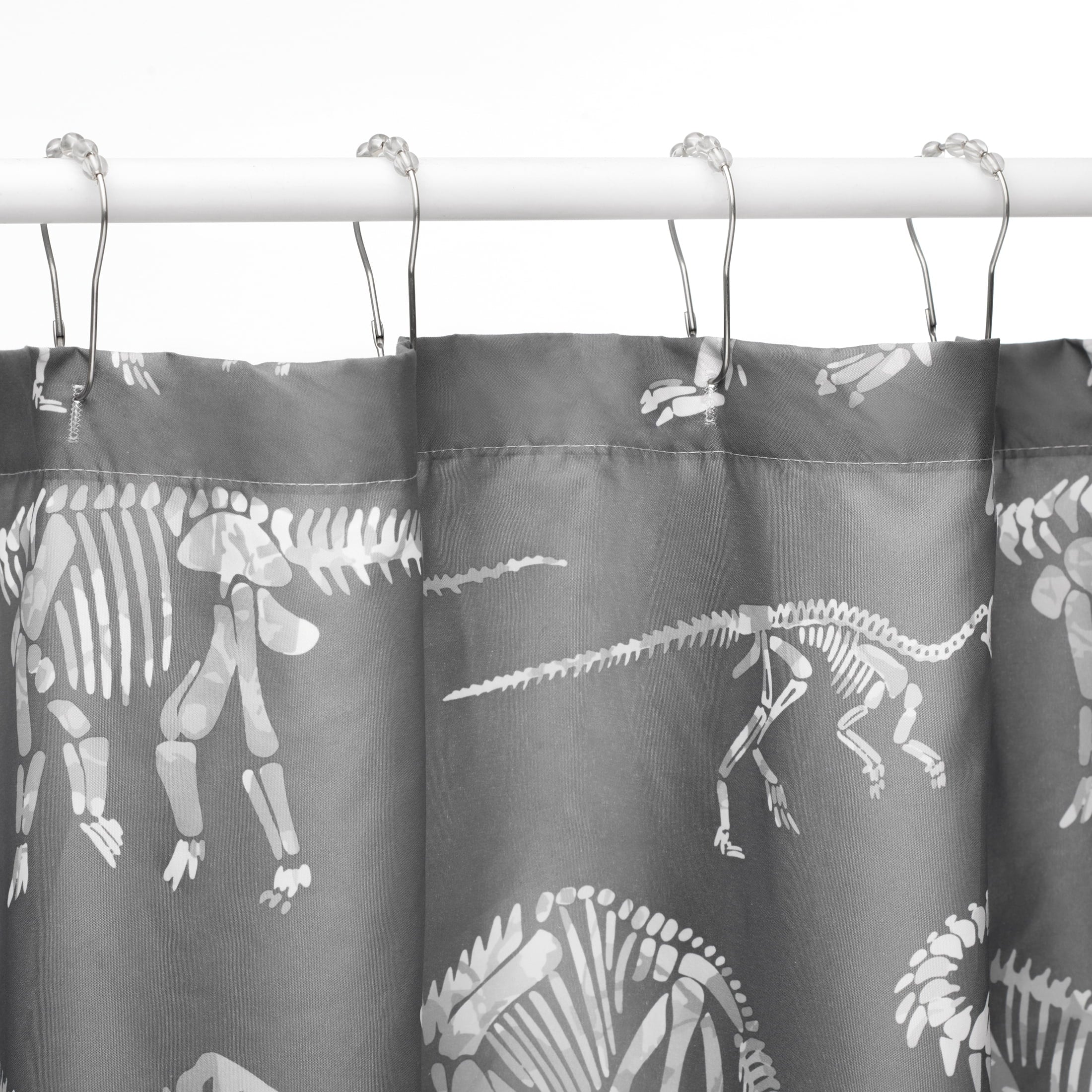 Kids Gray Dino Shower Curtain with Hooks - Image 3