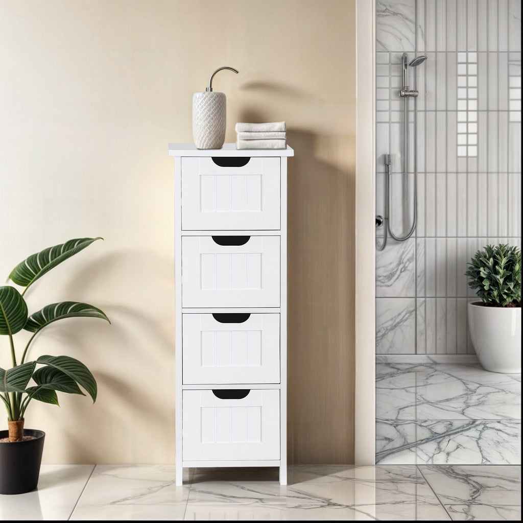 4 Small Bathroom Storage Cabinet Floor Side Cabinet, White - Image 4