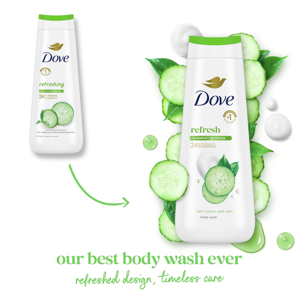 Dove Body Wash for Women Moisturizing Refresh Cucumber & Green Tea Cleanser All Skin, 20 oz - Image 3