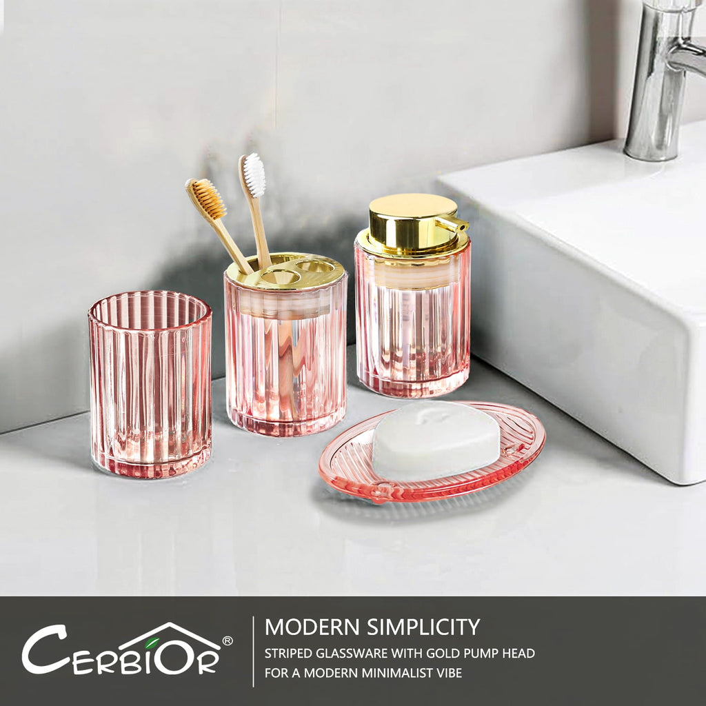 Bathroom Accessories Set, 4 Pcs Glass Bathroom Accessories Sets Complete w/Soap Dispenser, Soap Dish ,Toothbrush Hold... - Image 6