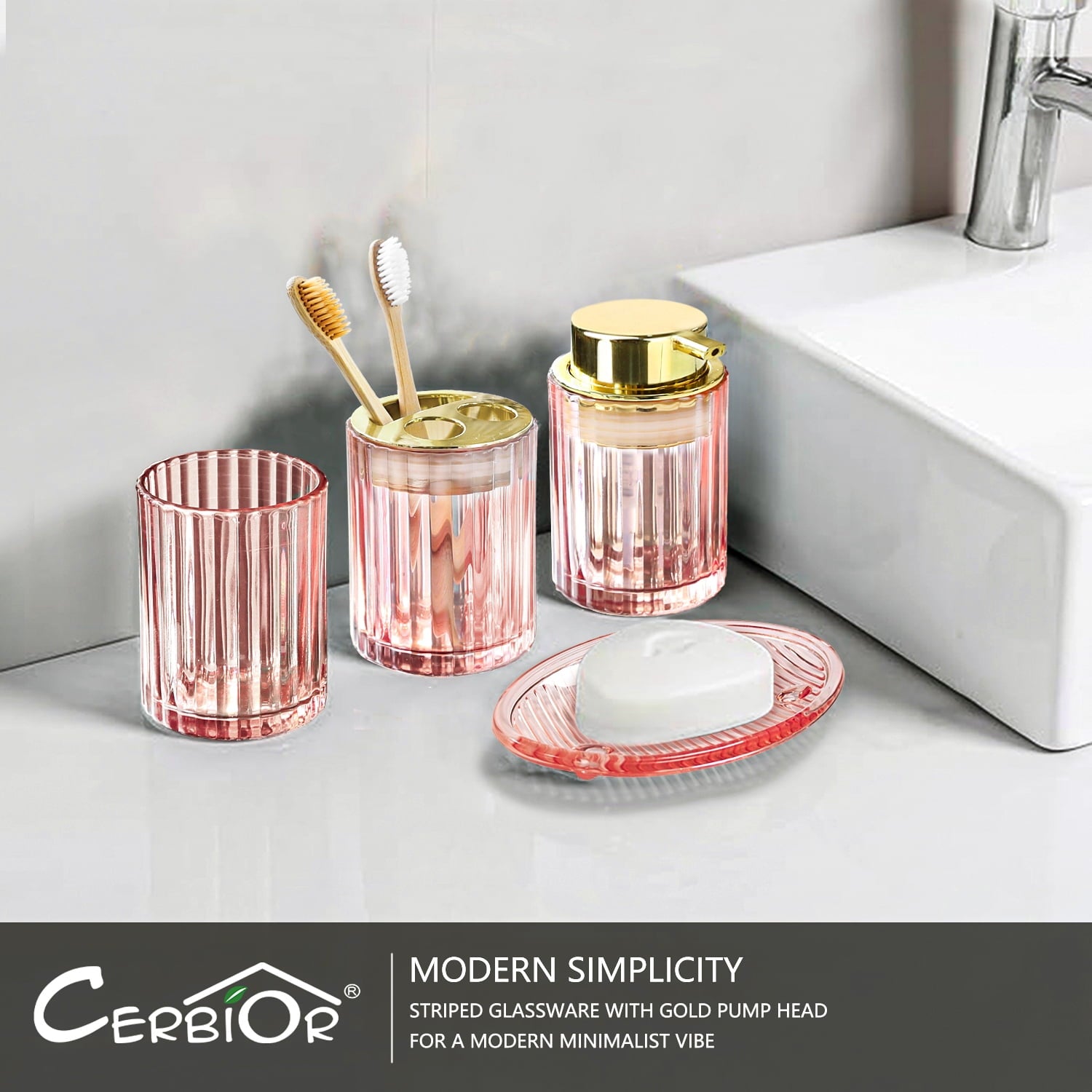 Bathroom Accessories Set, 4 Pcs Glass Bathroom Accessories Sets Complete w/Soap Dispenser, Soap Dish ,Toothbrush Hold... - Image 6