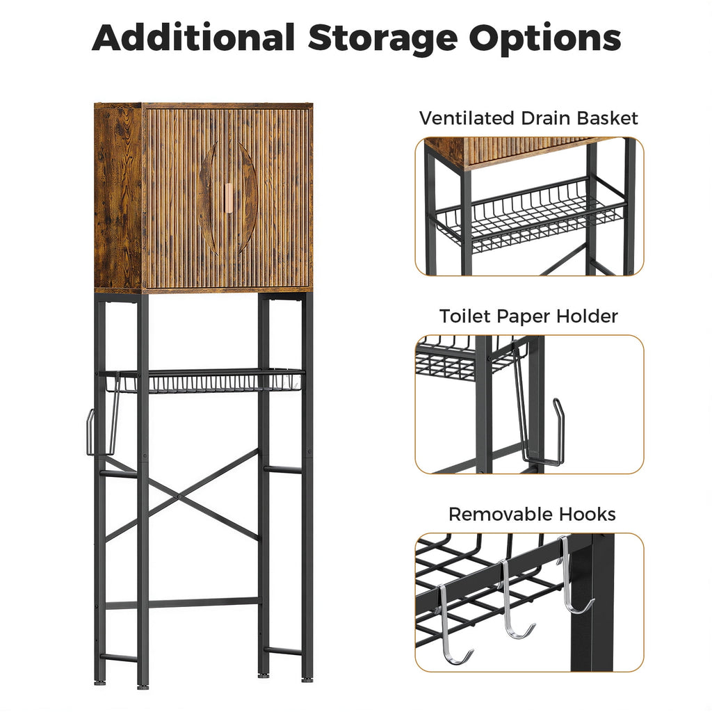 the Toilet Storage Cabinet, Bathroom Storage Organizer with Adjustable Shelf, Toilet Paper Holder & Hooks, Freestandi... - Image 5