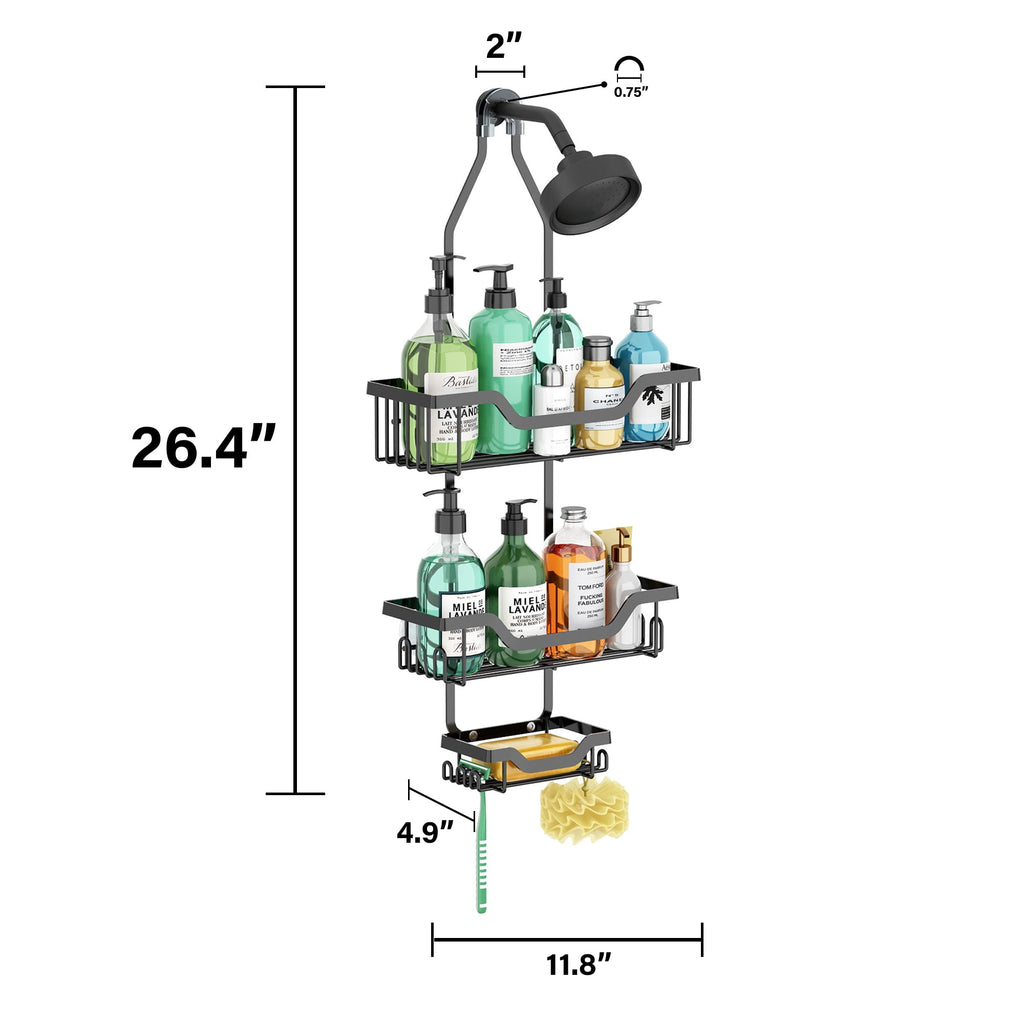 Junjian Hanging Shower Caddy, Anti-Swing Shower Organizer with 10 Hooks, Stainless Steel Shower Shelves, over the Shower Head Bathroom Stora - Image 3