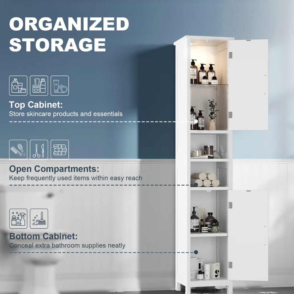 Bathroom Storage Cabinet with Lights, Adjustable Shelves, White - Image 2