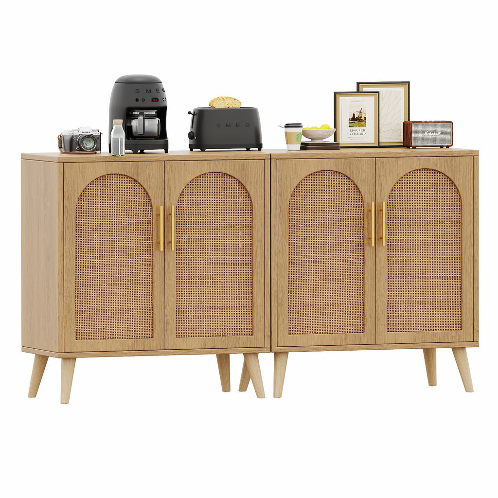 Set of 2 Rattan Storage Cabinet with Doors, Accent Bathroom Floor Cabinet, Modern Sideboard Buffet Cabinet for Living... - Image 6