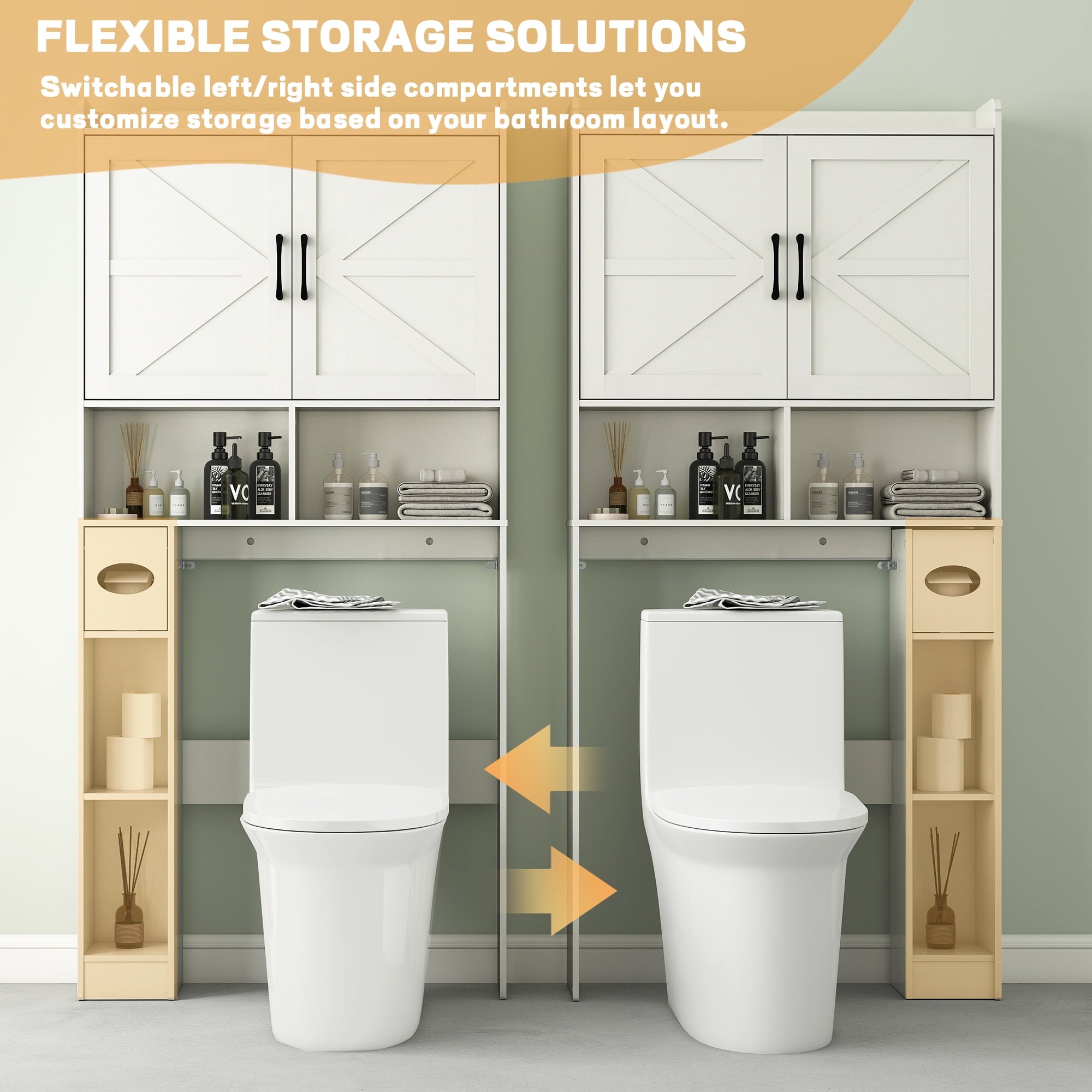 OMOCCUIT Over The Toilet Storage Cabinet with Toilet Paper Holder Stand, Farmhouse Storage Cabinet Over Toilet with Barn Door, Home Space-Sa - Image 4