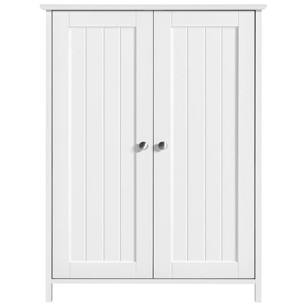 Bathroom Floor Cabinet Storage with 2 Doors and Adjustable Shelves, White Finish - Image 4