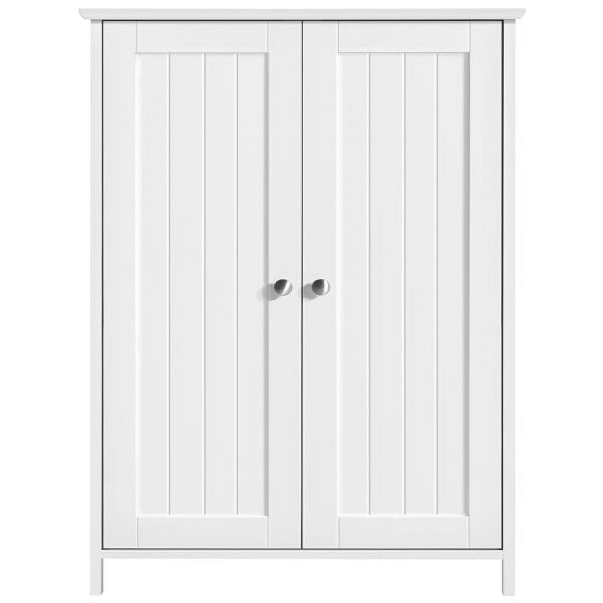 Zimtown Freestanding Bathroom Cabinet, Wooden Storage Cupboard with Double Doors, White Finish - Image 5