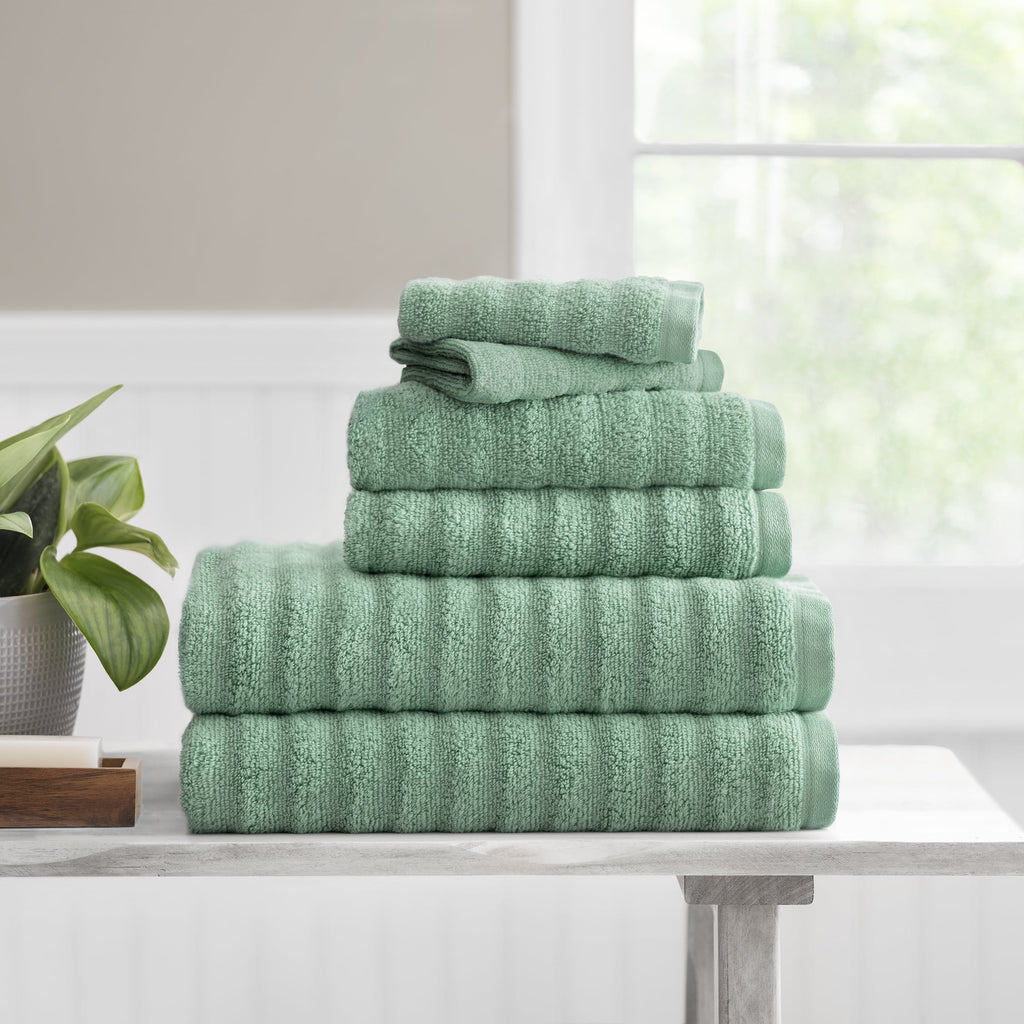 6-Piece Bath Towel Set, Super Soft Quick Dry Fade Resistant, Textured Green - Image 2