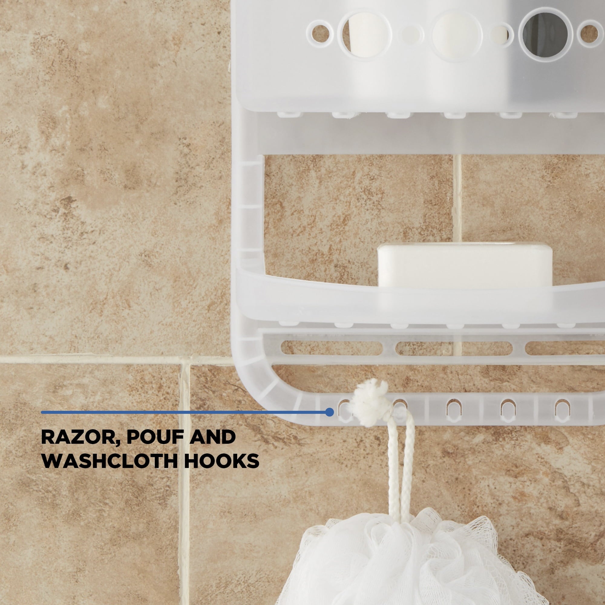 Mainstays Large Over the Shower Caddy with Shelves and Deep Basket, Heavy Duty Plastic, Frosty Finish - Image 4