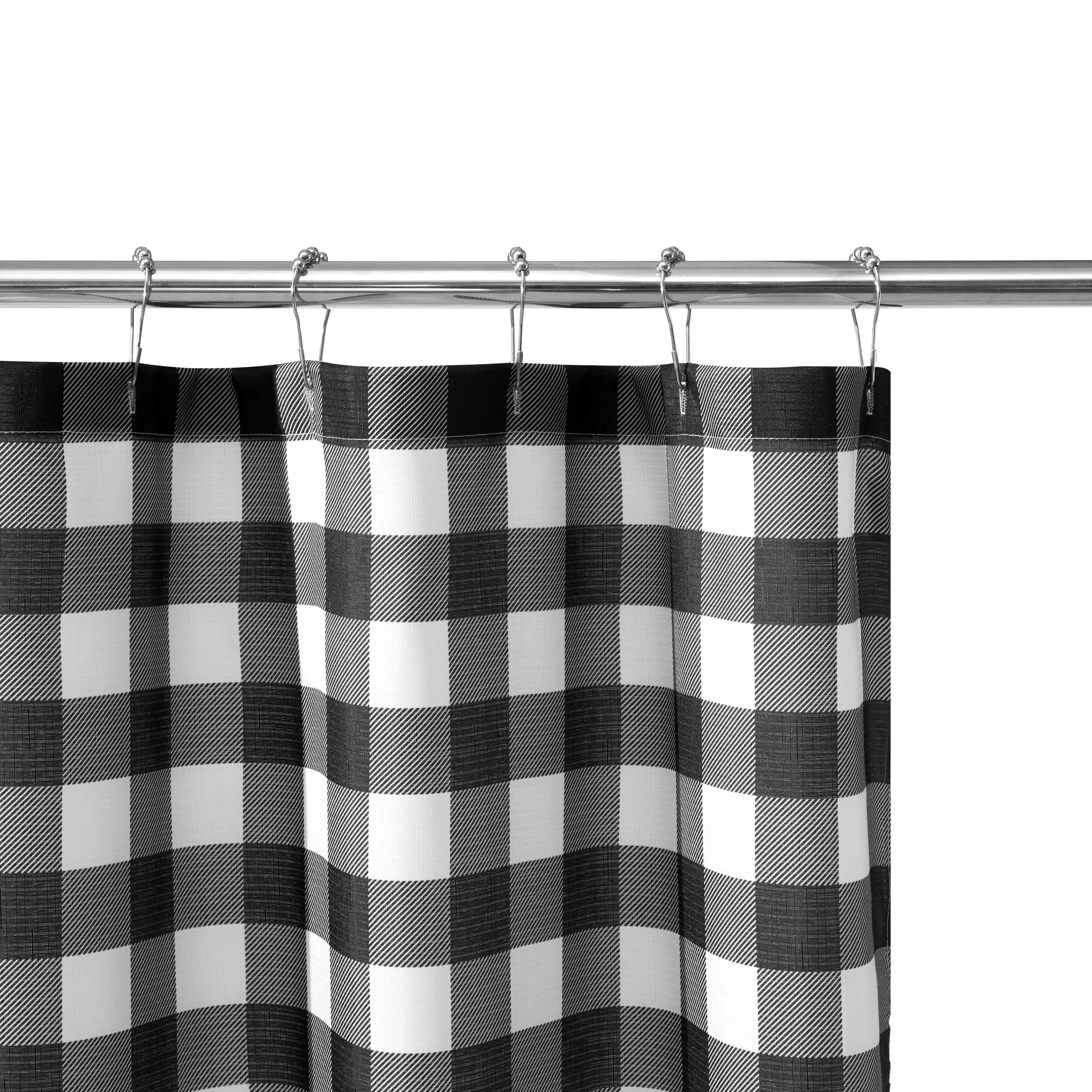 14-Piece Plaid Faux Linen Shower Curtain Set with Hooks & Liner Rustic Cabin Bathroom Decor, 72" x 70 - Image 3