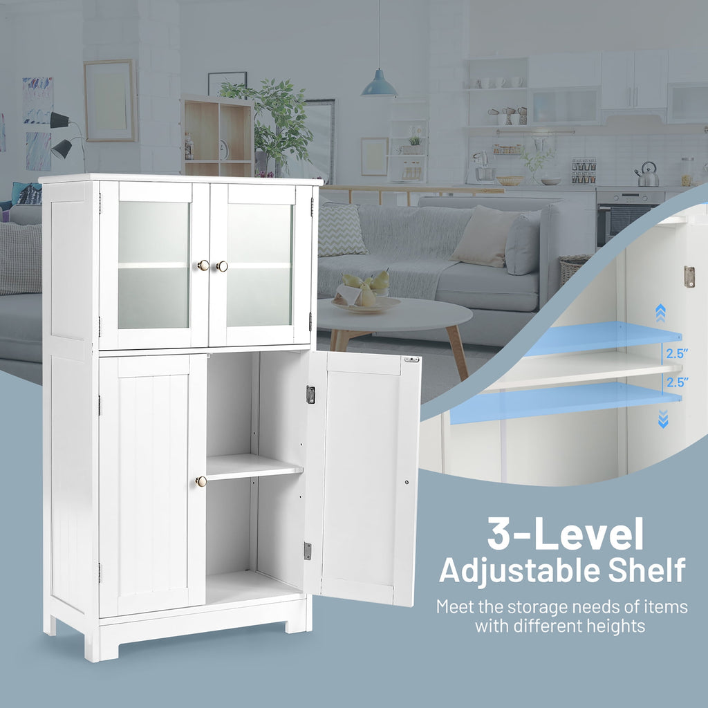 Bathroom Floor Storage Cabinet Kitchen Cupboard w/Doors&Adjustable Shelf White - Image 4