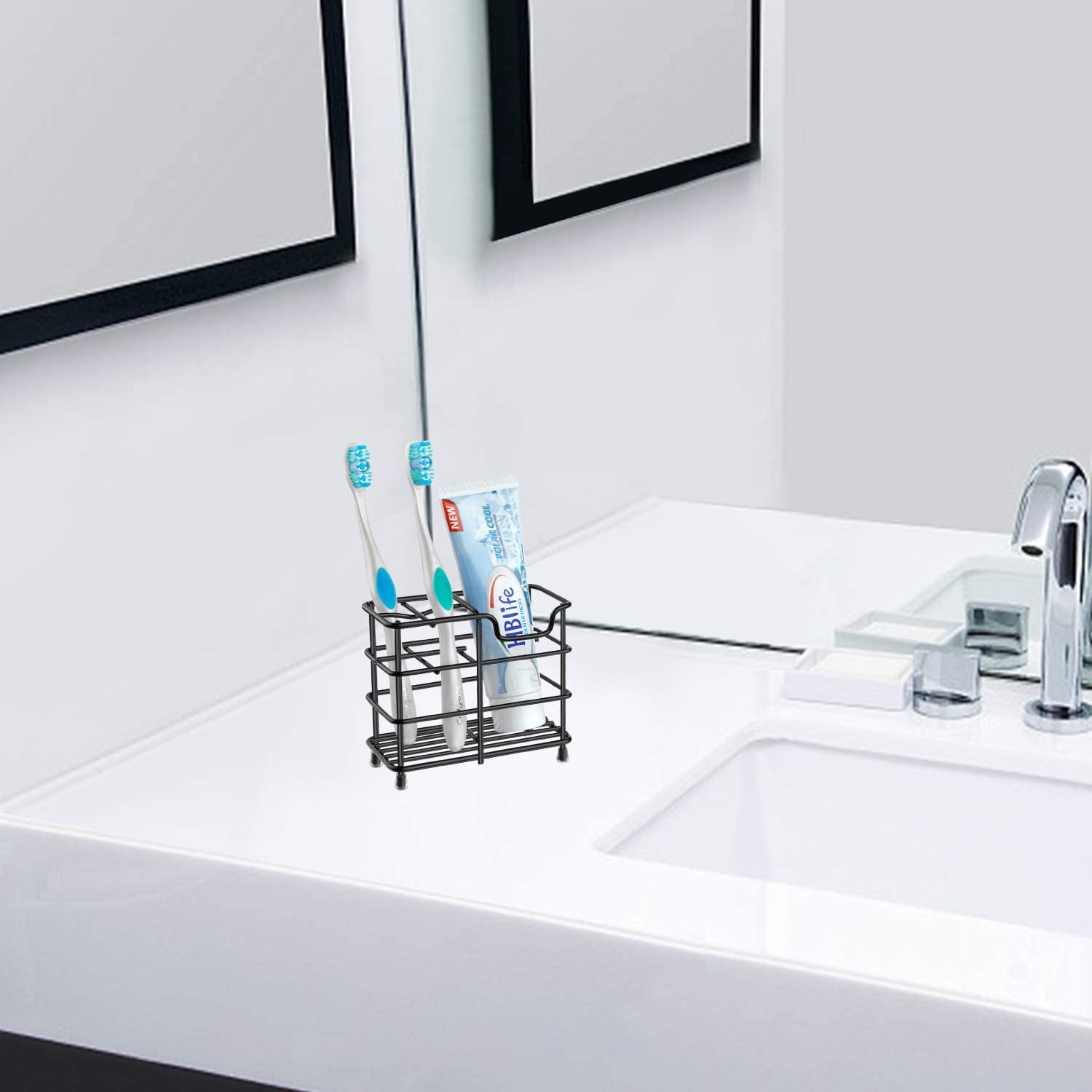 Stainless Steel Toothbrush and Toothpaste Holder for Bathroom, Sturdy and Hygienic, Drain and Rust Prevention, Black - Image 6