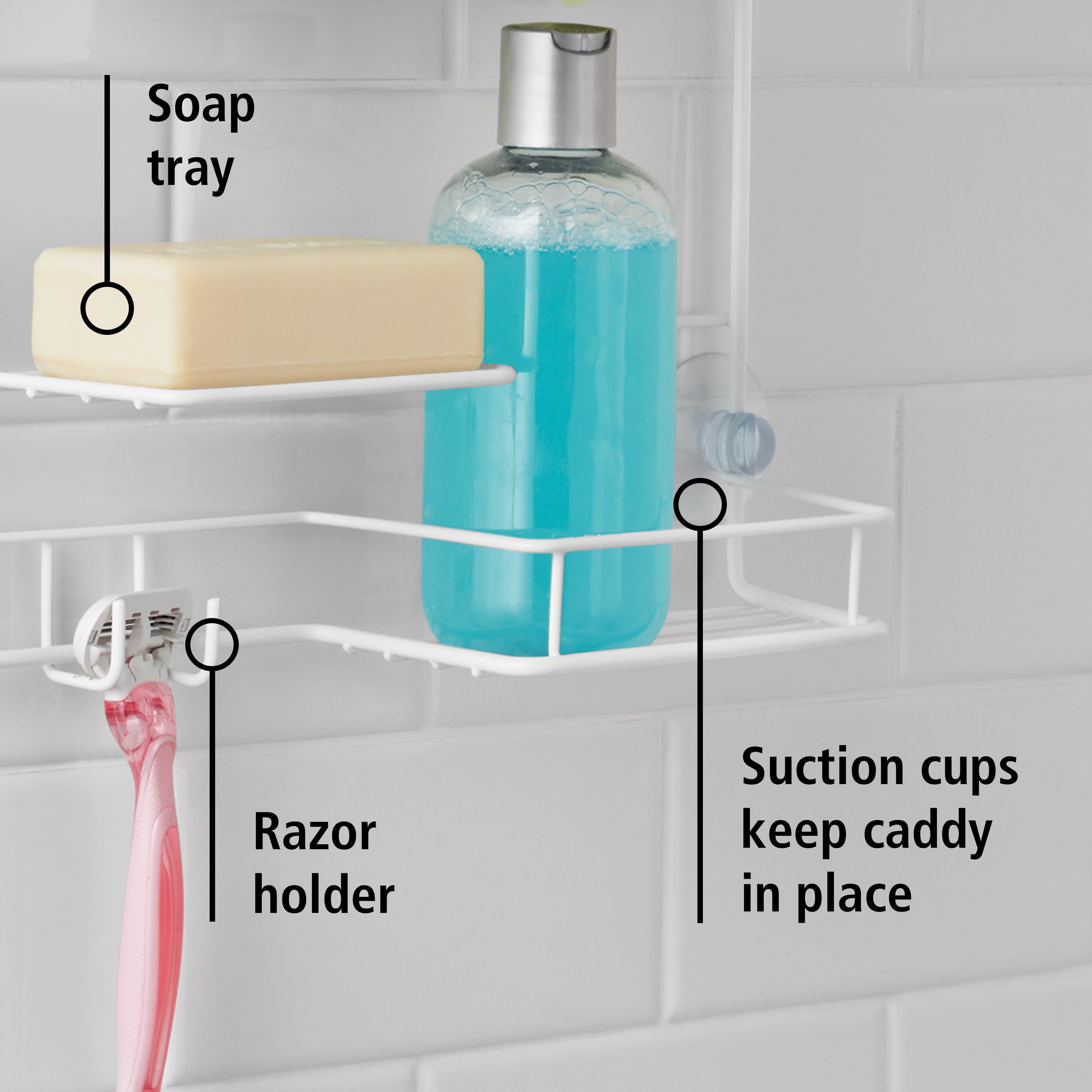Shower Caddy with 2 Shelves and Soap Tray, White - Image 5