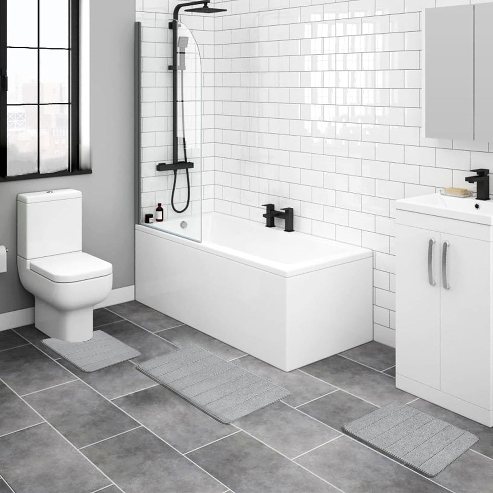 Bathroom Rug Set 2 Piece 16 x 24 and 20 x 32 inch Bathroom Mats and Rugs Sets for Washroom Toilet Gray - Image 6