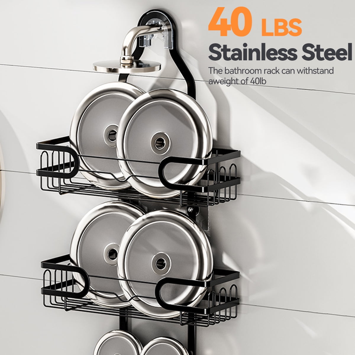 SZZJKJ Hanging Shower Caddy,Anti-rust Shower CaddyAnti-sway Shower OrganizerBlack - Image 5