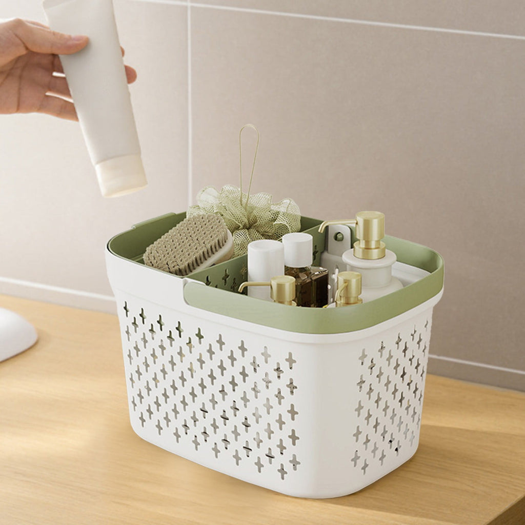 Organizer Bathroom Caddy Handheld Bath Storage Large Capacity Hollow Drain Partition Adjustable Handle College Dorm 1pc - Image 6