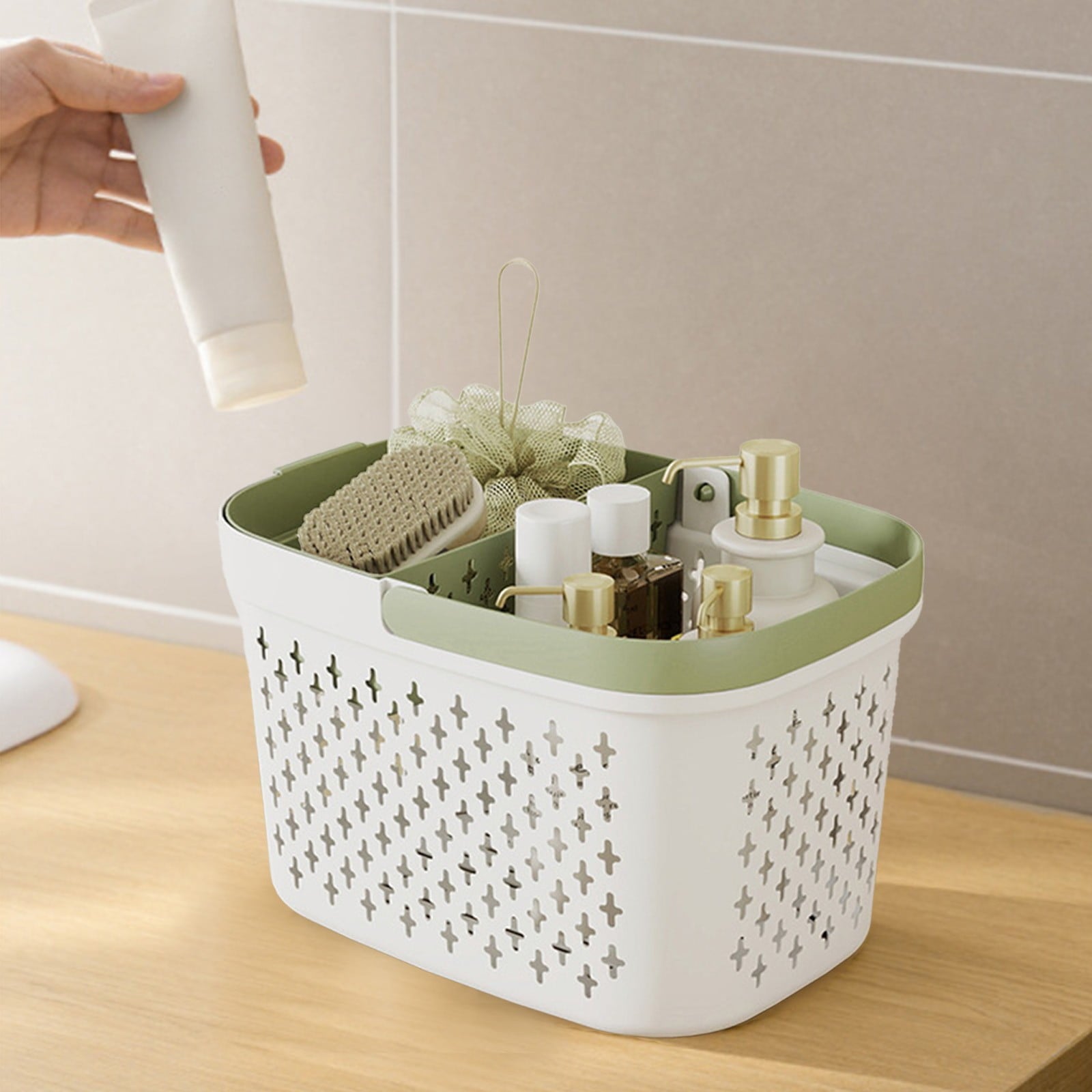Organizer Bathroom Caddy Handheld Bath Storage Large Capacity Hollow Drain Partition Adjustable Handle College Dorm 1pc - Image 6