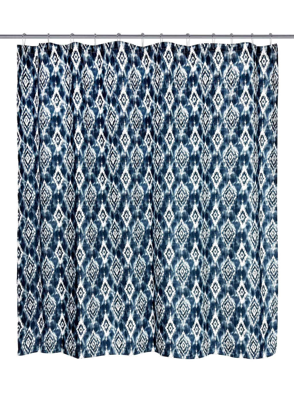 Mainstays 16-Piece Blue Ikat Shower Curtain Bathroom Set  Fabric Curtain with Rug, Hooks, Soap Dispenser & Tray - Image 4