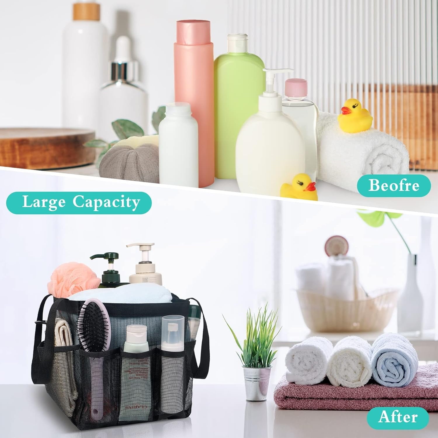 2 Pack Mesh Shower Caddy Set , Quick Dry Hanging Shower Tote Bag for Travel Use - Image 4