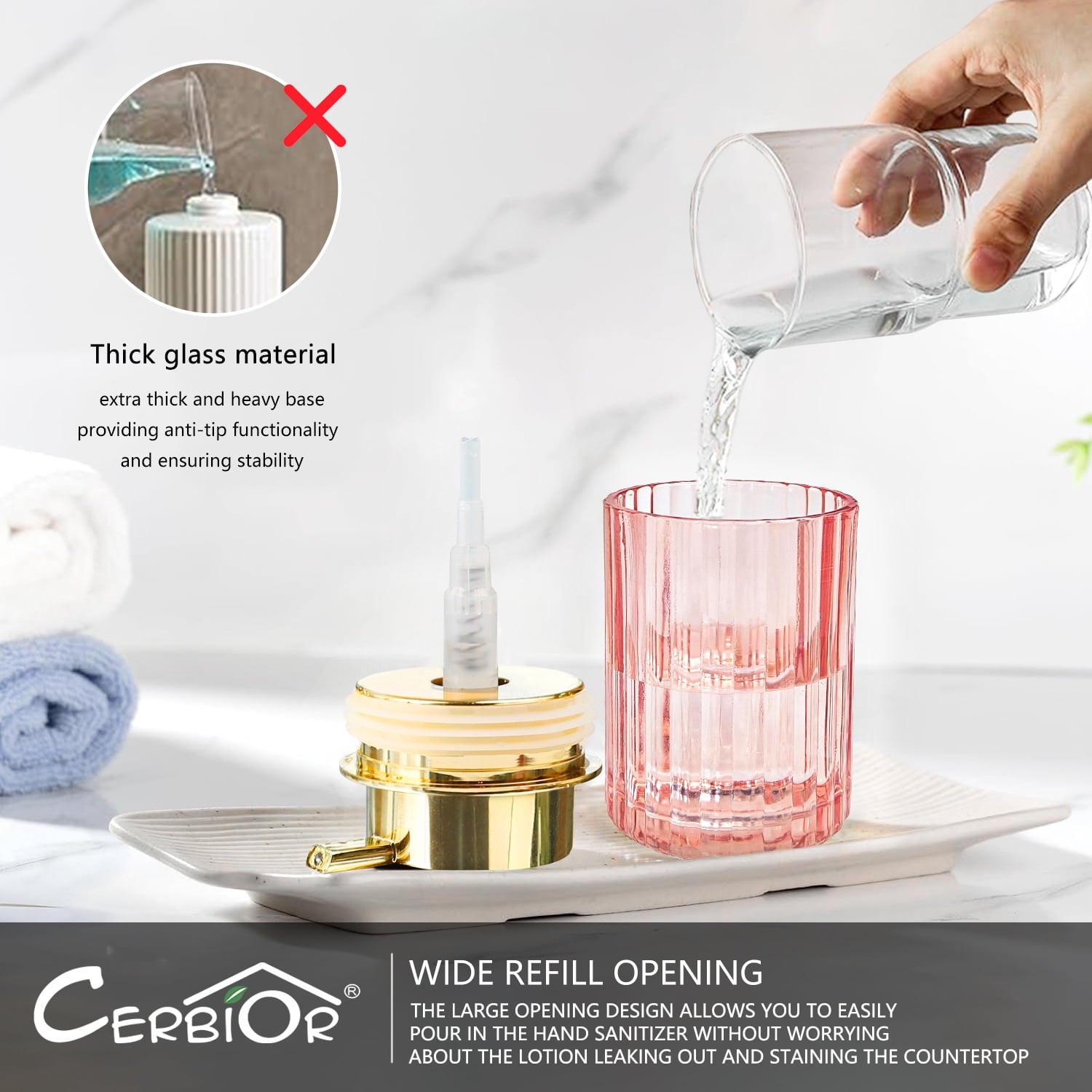 Bathroom Accessories Set, 4 Pcs Glass Bathroom Accessories Sets Complete w/Soap Dispenser, Soap Dish ,Toothbrush Hold... - Image 4