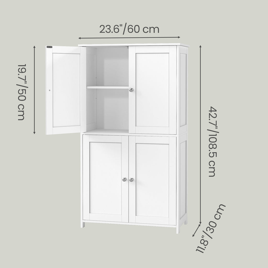 LEDREM Bathroom Storage Floor Cabinet Organizer with Adjustable Shelf 4 Magnetic Doors Freestanding for Small Spaces,White - Image 2