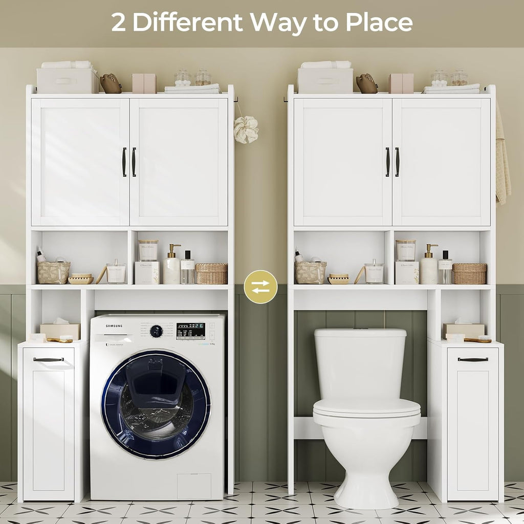 The Toilet Storage Cabinet with Pulley, Bathroom Storage Cabinet, with Adjustable Shelf and Open Shelf for Bathroom, ... - Image 3
