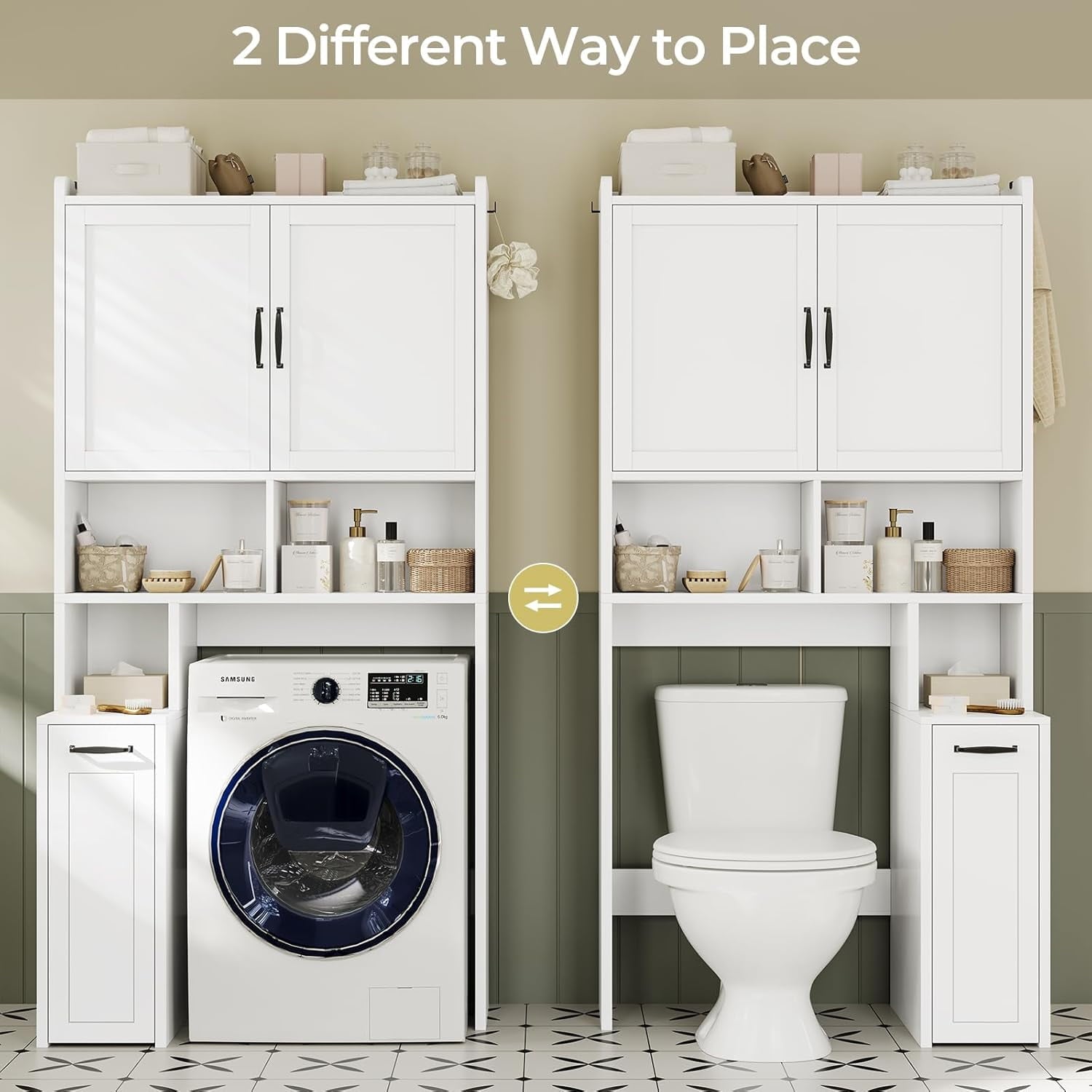 The Toilet Storage Cabinet with Pulley, Bathroom Storage Cabinet, with Adjustable Shelf and Open Shelf for Bathroom, ... - Image 3