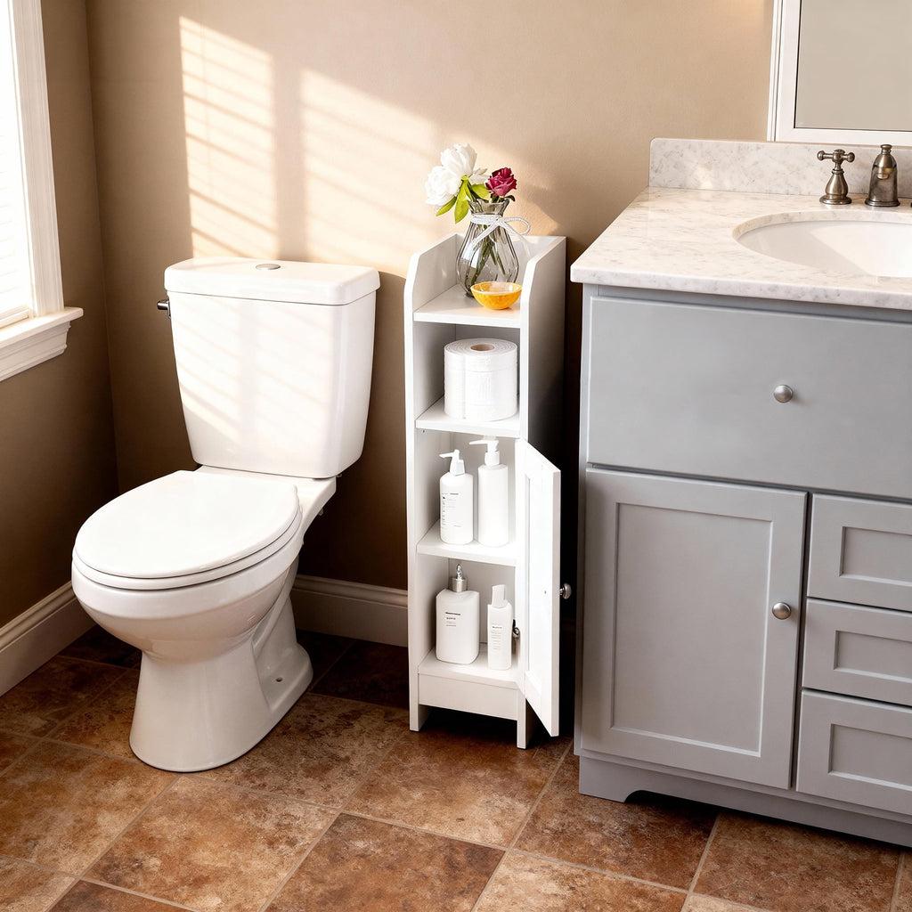 Bathroom Cabinet Slim Storage Cabinet with Adjustable Shelves Freestanding Floor Cabinet White - Image 6