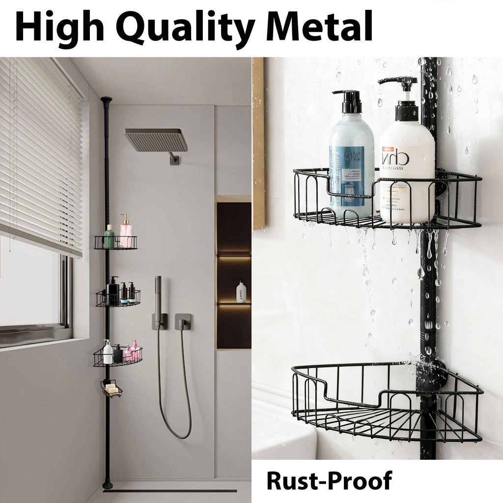 Tension Pole Adjustable Height 56-114Inch Black Metal Bathroom Organizer - Image 2