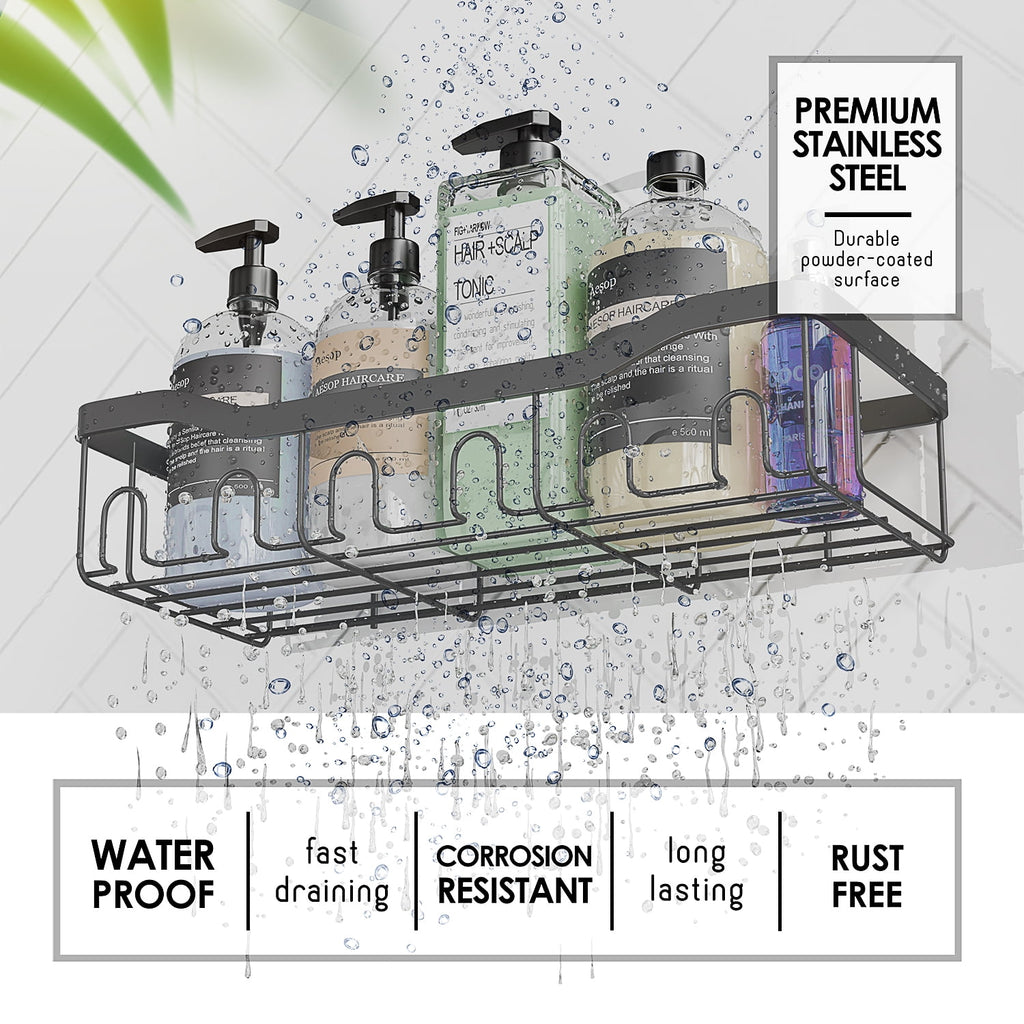 5 Pack Adhesive Steel Shower Caddy Organizer, Heavy Duty Stainless Steel Rustproof Shower Caddy, Gray - Image 2