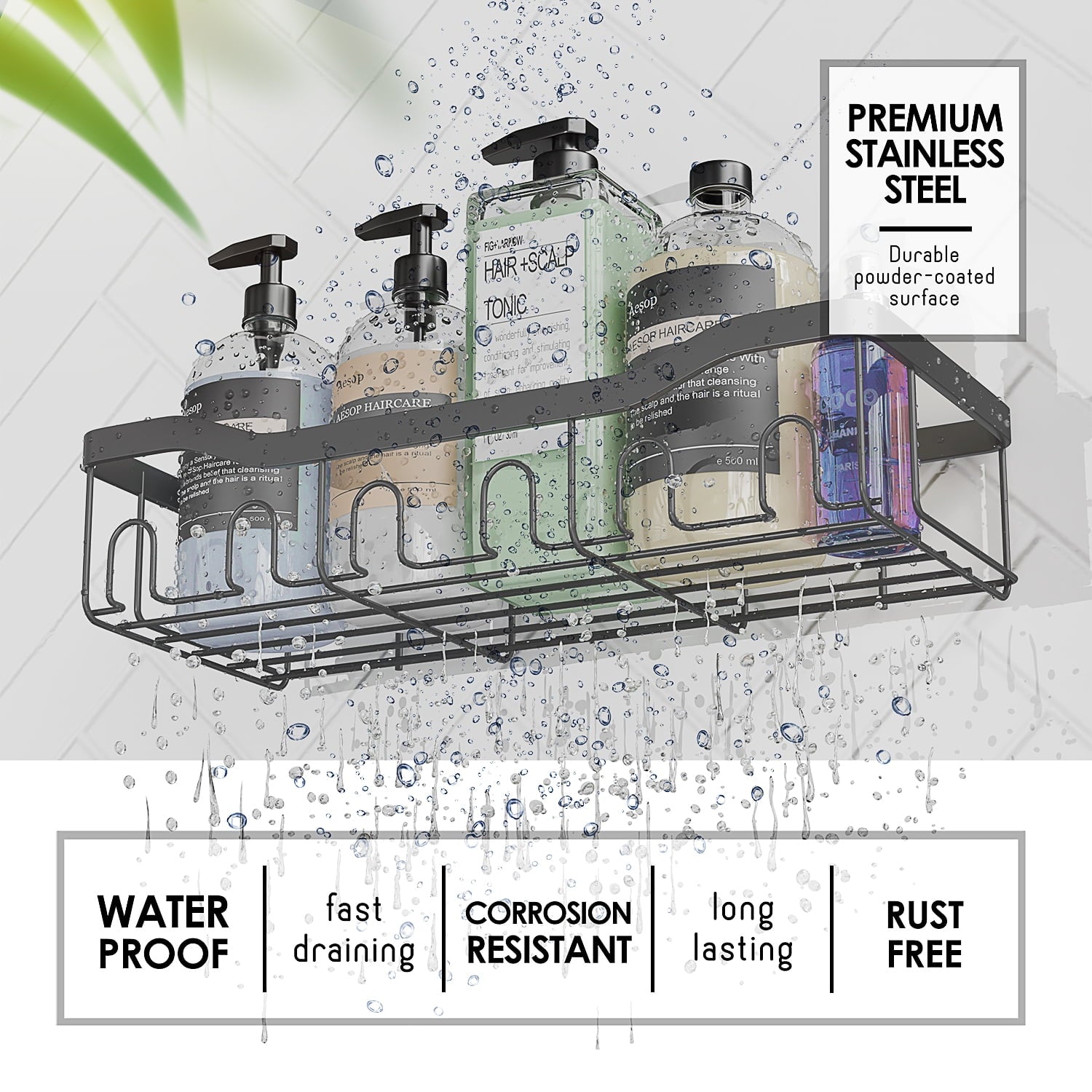 5 Pack Adhesive Steel Shower Caddy Organizer, Heavy Duty Stainless Steel Rustproof Shower Caddy, Gray - Image 2