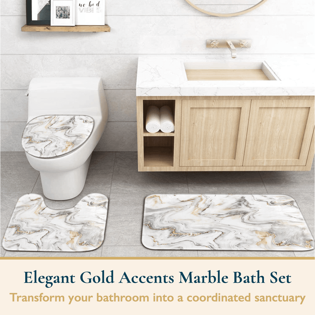 Bathroom Sets with Shower Curtain, Rugs and Hooks - Memory Foam Anti-Slip Washable Bath Mats & Toilet Lid Cover, Fabr... - Image 2
