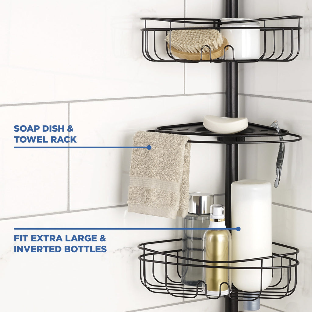 Mainstays 4-Tier Tension Pole Shower Caddy with Adjustable Baskets, Soap Tray in Oil-Rubbed Bronze - Image 2