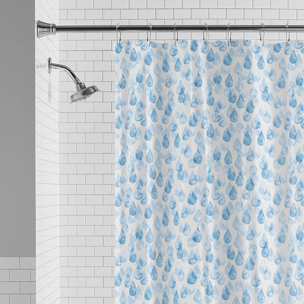 Mainstays Eco-friendly Water Drops Waterproof Recycled PEVA Shower Curtain Set with 12 Hooks, Blue - Image 4