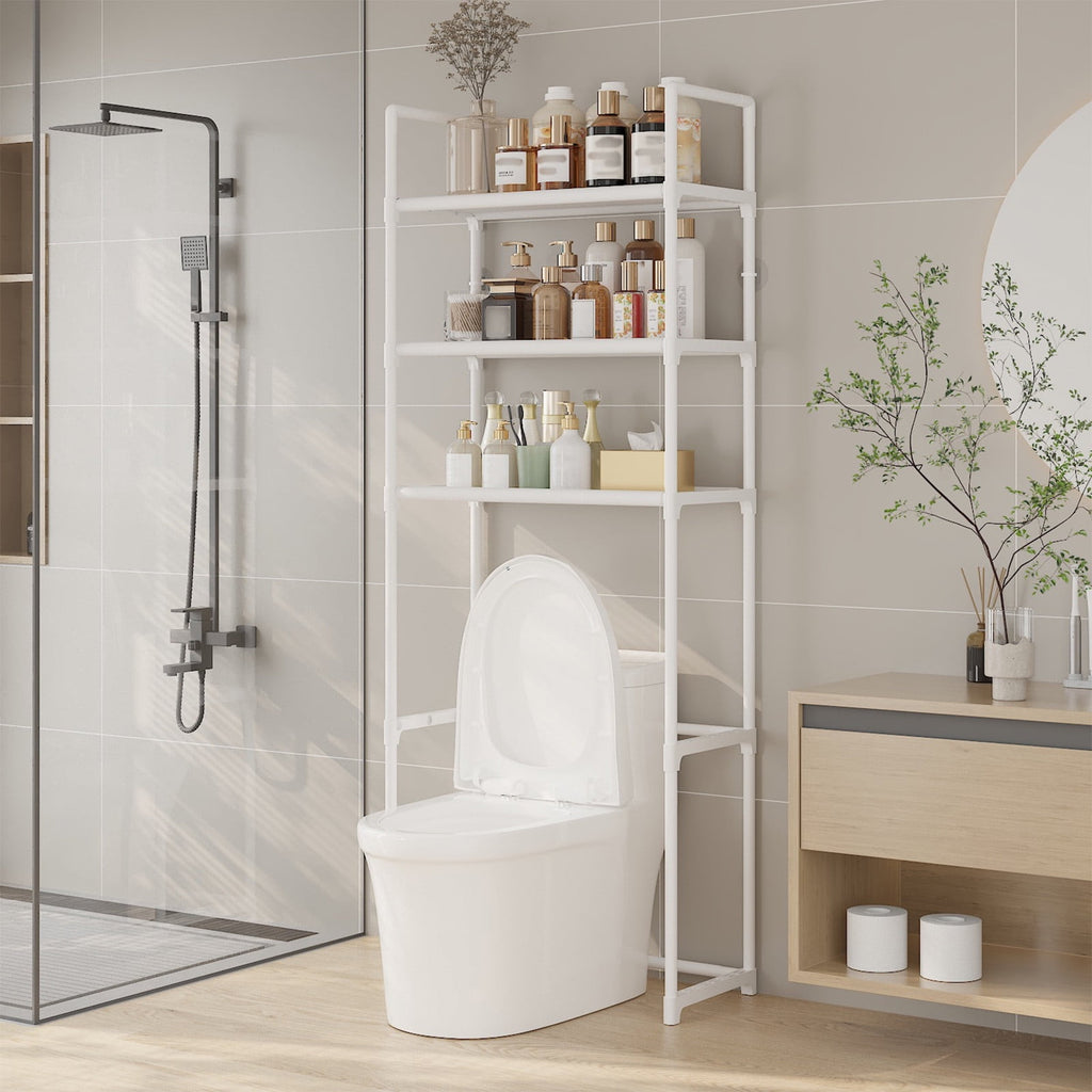 White Multi Purpose Over Toilet Shelf Organizer 3 Layer Bathroom Storage Rack For Toilet Paper Towels Hair Dryer Esse... - Image 4